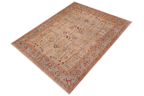 handmade Traditional Lahore Beige Lt. Blue Hand Knotted RECTANGLE 100% WOOL area rug 9' x 12'