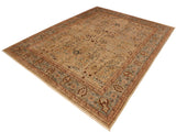 handmade Traditional Lahore Tan Lt. Blue Hand Knotted RECTANGLE 100% WOOL area rug 9x12