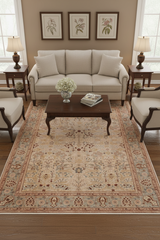 handmade Transitional Lahore Beige Lt. Blue Hand Knotted RECTANGLE 100% WOOL area rug 9'X12'