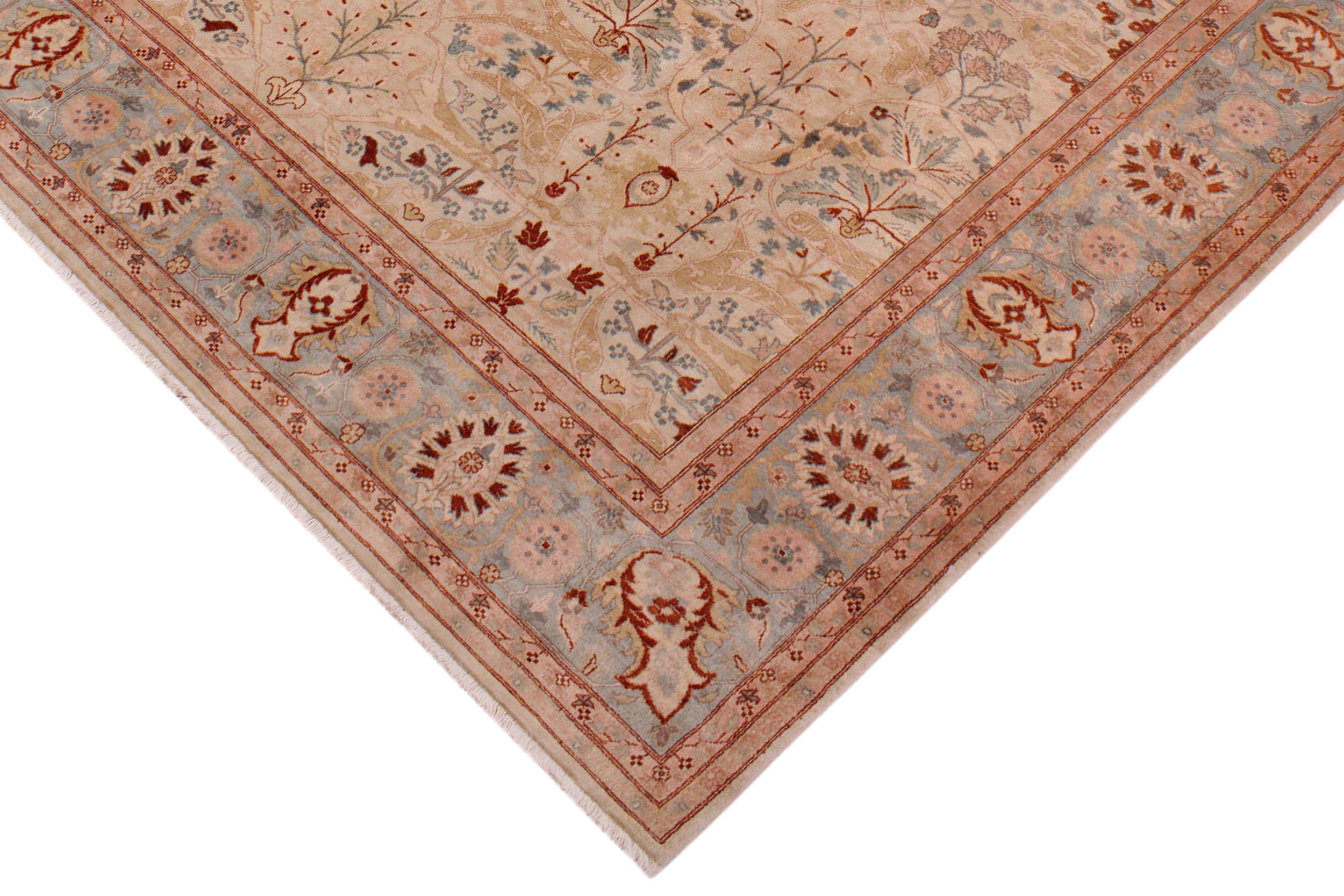 handmade Traditional Lahore Beige Lt. Blue Hand Knotted RECTANGLE 100% WOOL area rug 9' x 12'