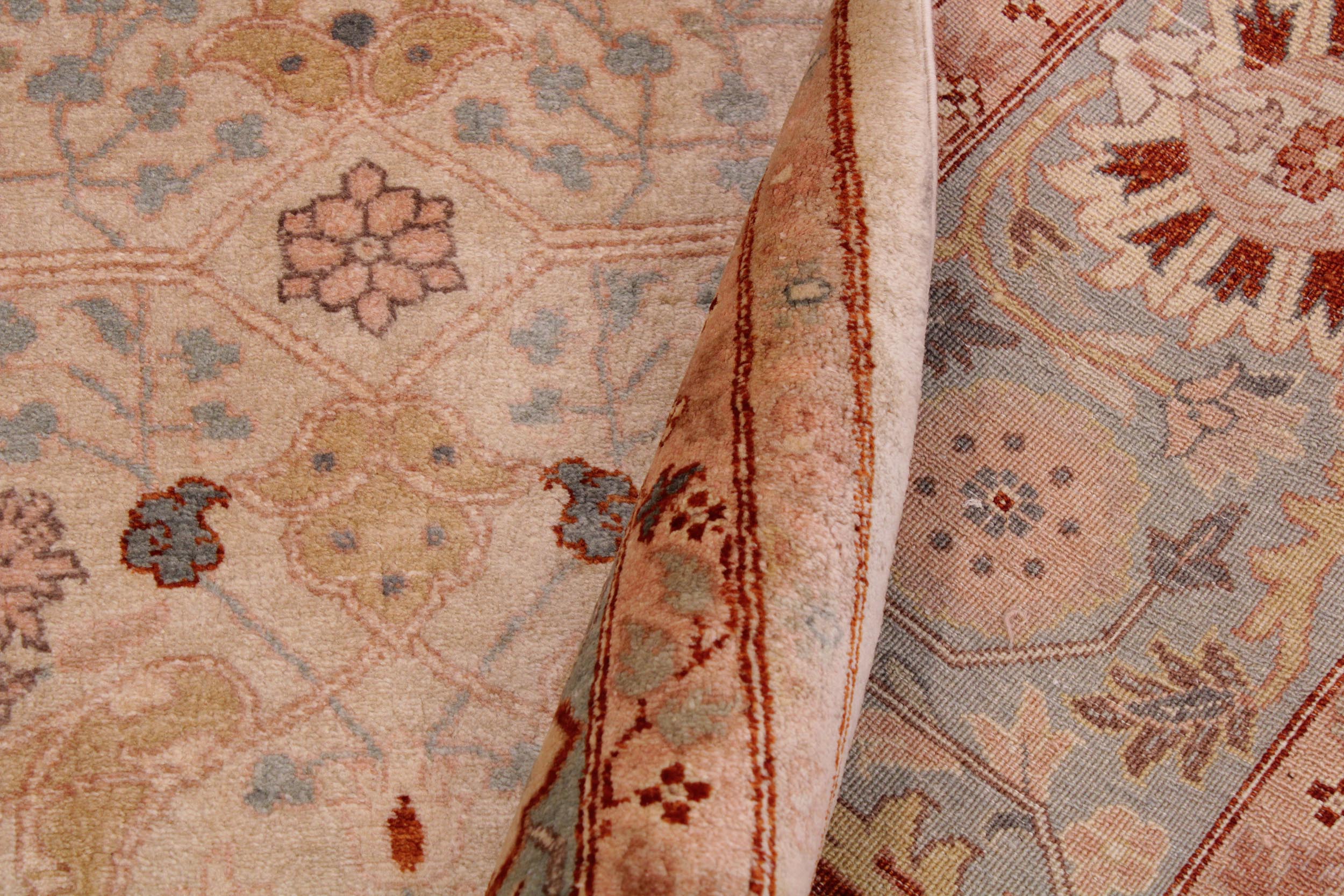handmade Traditional Lahore Beige Lt. Blue Hand Knotted RECTANGLE 100% WOOL area rug 9' x 12'