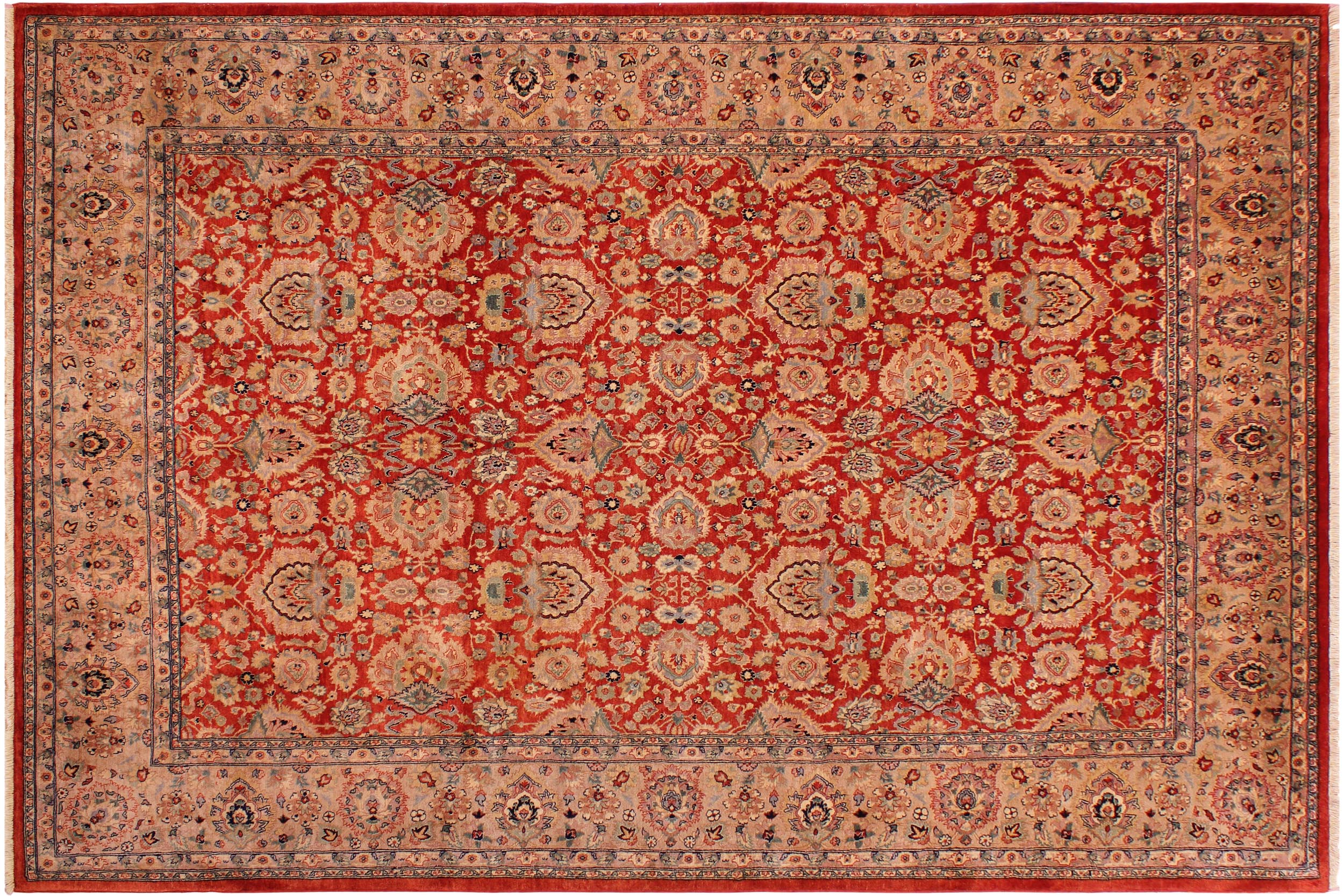 handmade Traditional Lahore Rust Tan Hand Knotted RECTANGLE 100% WOOL area rug 9' x 12'
