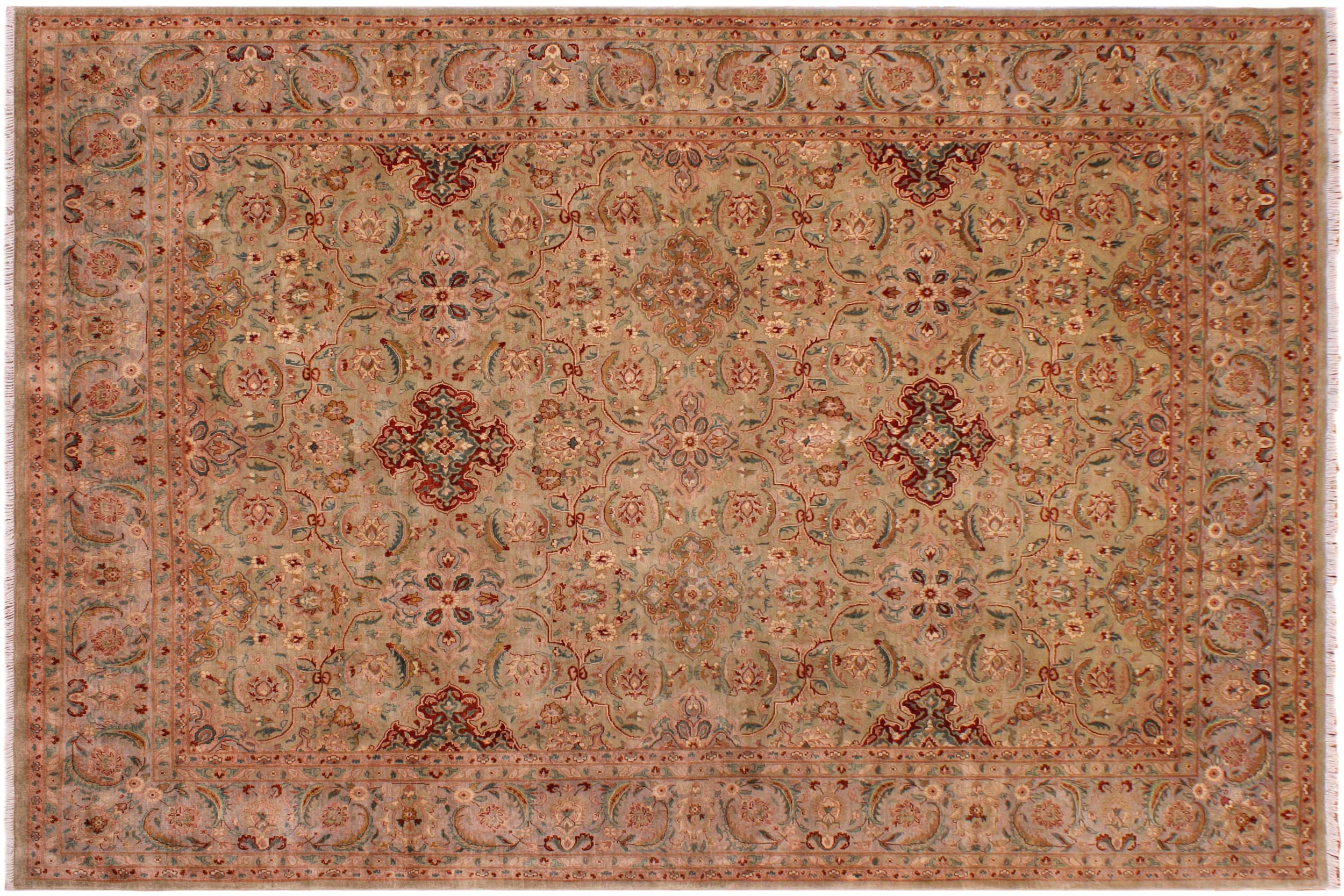 handmade Transitional  Lt. Green Lt. Green Hand Knotted RECTANGLE 100% WOOL area rug 9' x 12'