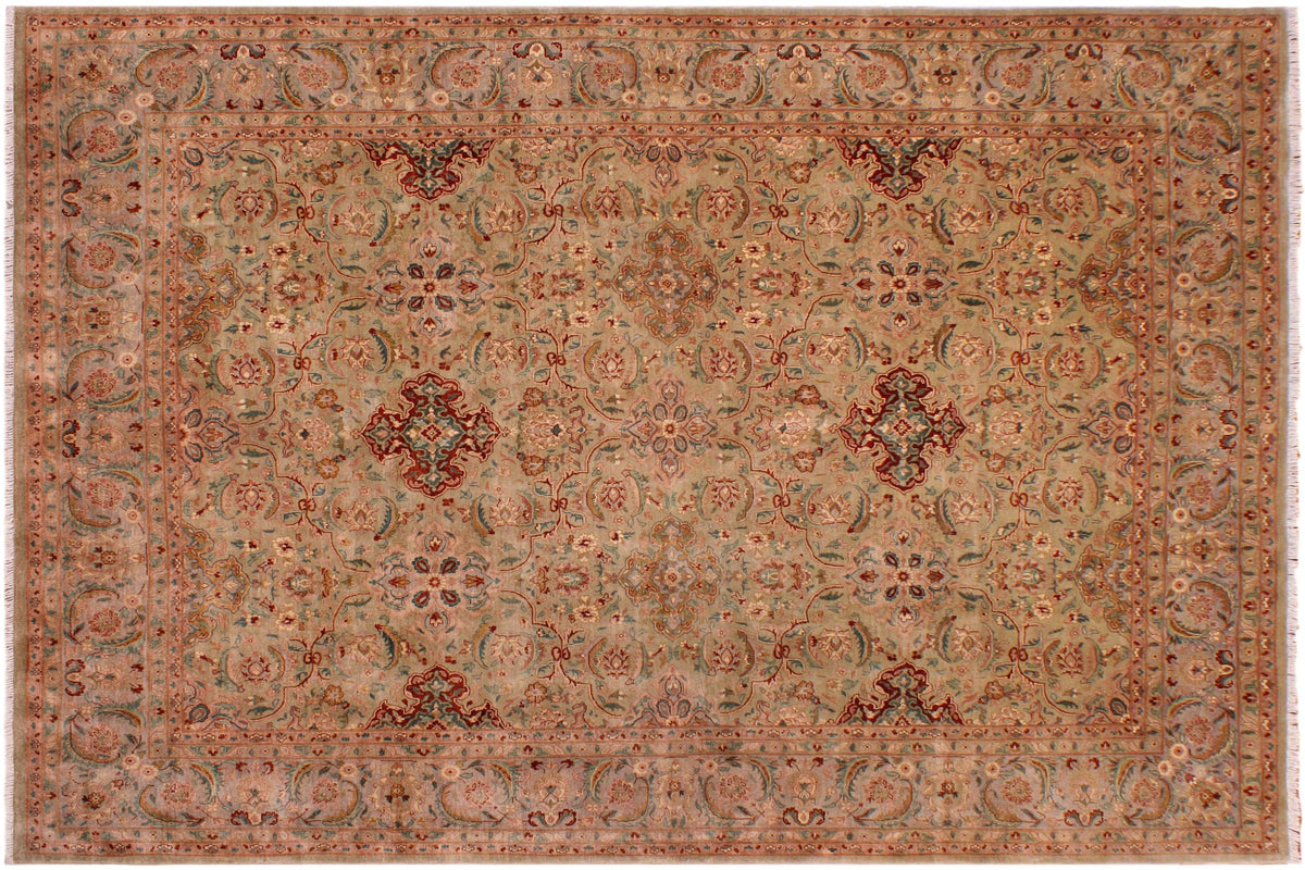 handmade Transitional  Lt. Green Lt. Green Hand Knotted RECTANGLE 100% WOOL area rug 9' x 12'