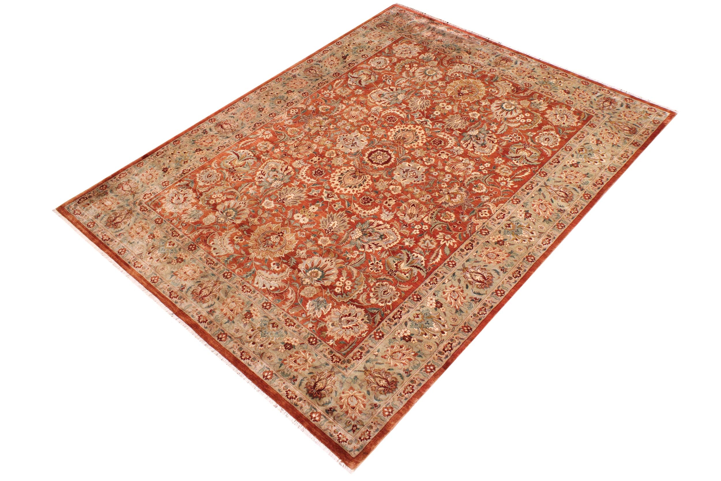 handmade Traditional  Rust Lt. Green Hand Knotted RECTANGLE 100% WOOL area rug 9' x 12'