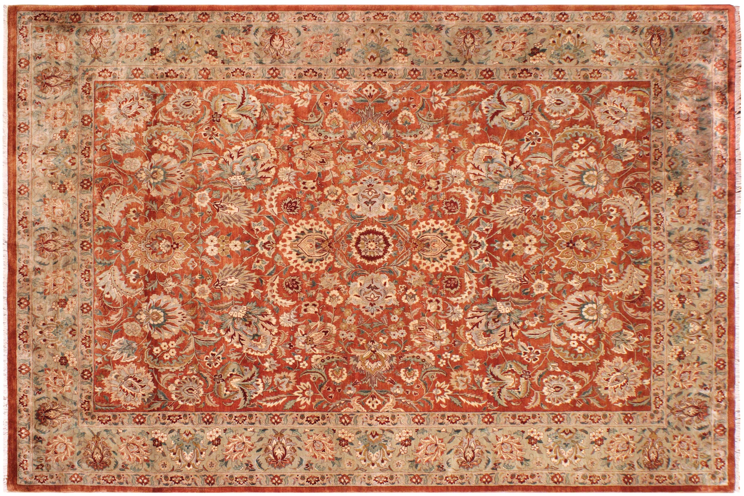 handmade Traditional  Rust Lt. Green Hand Knotted RECTANGLE 100% WOOL area rug 9' x 12'
