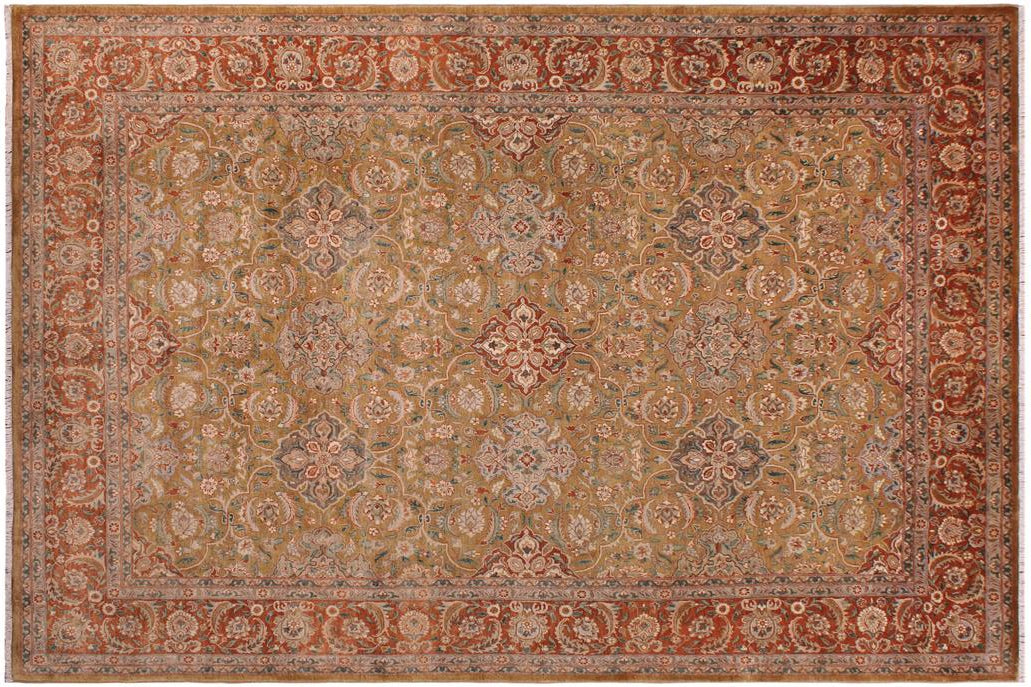 handmade Traditional  Gold Rust Hand Knotted RECTANGLE 100% WOOL area rug 9'X12'