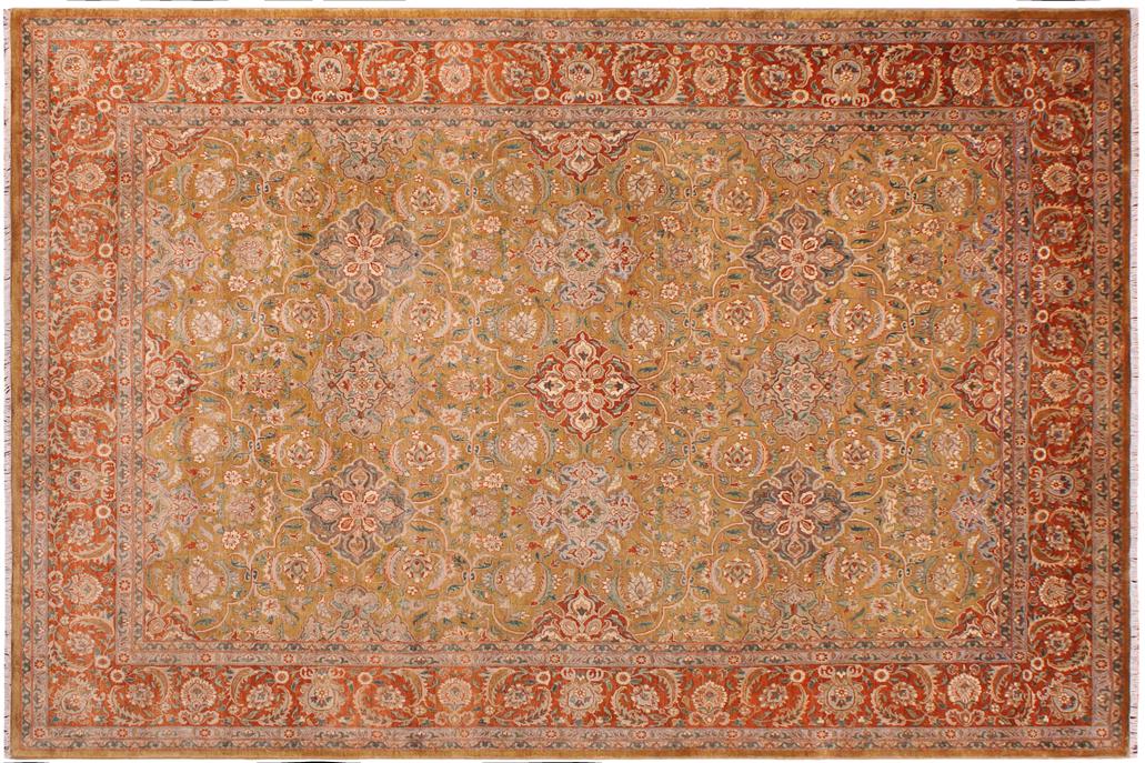 handmade Traditional  Gold Rust Hand Knotted RECTANGLE 100% WOOL area rug 9'X12'
