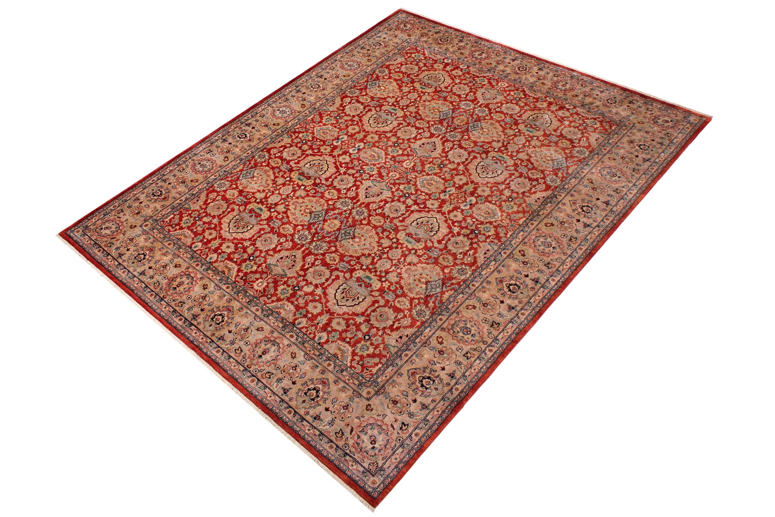 handmade Traditional Lahore Rust Tan Hand Knotted RECTANGLE 100% WOOL area rug 9' x 12'