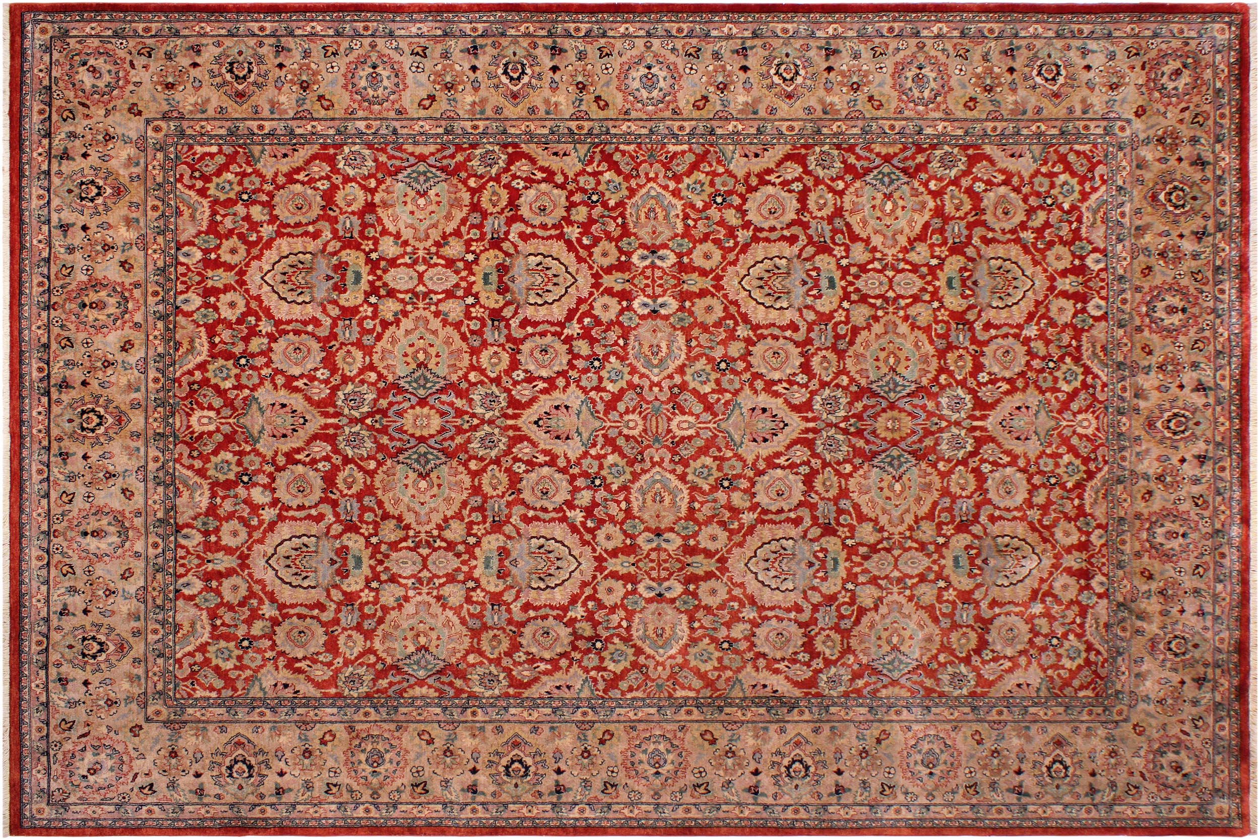 handmade Traditional Lahore Rust Tan Hand Knotted RECTANGLE 100% WOOL area rug 9' x 12'