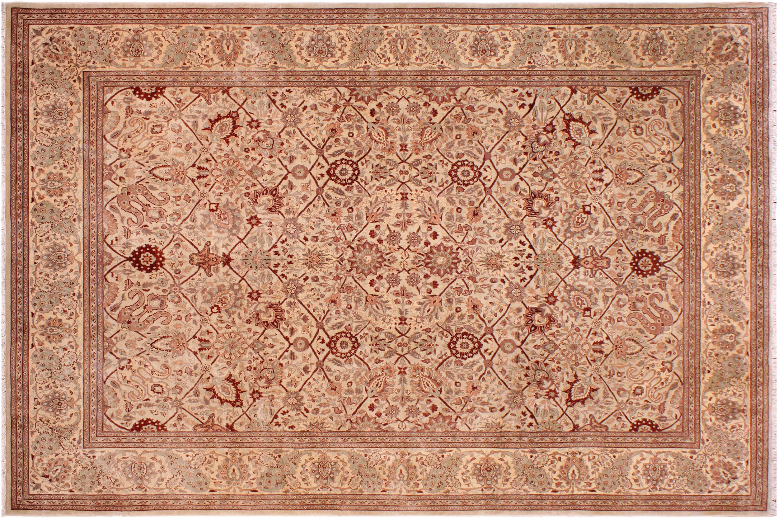 handmade Traditional  Ivory Copper Hand Knotted RECTANGLE 100% WOOL area rug 9' x 12'
