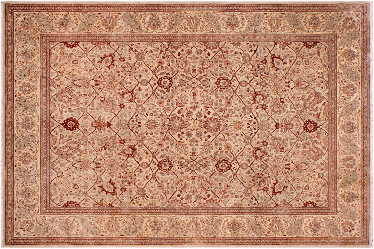 handmade Traditional  Ivory Copper Hand Knotted RECTANGLE 100% WOOL area rug 9' x 12'