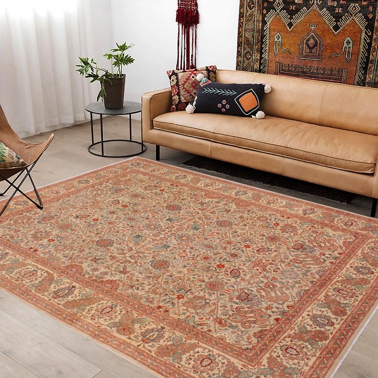 handmade Traditional Design Beige Tan Hand Knotted RECTANGLE 100% WOOL area rug 9'X12'