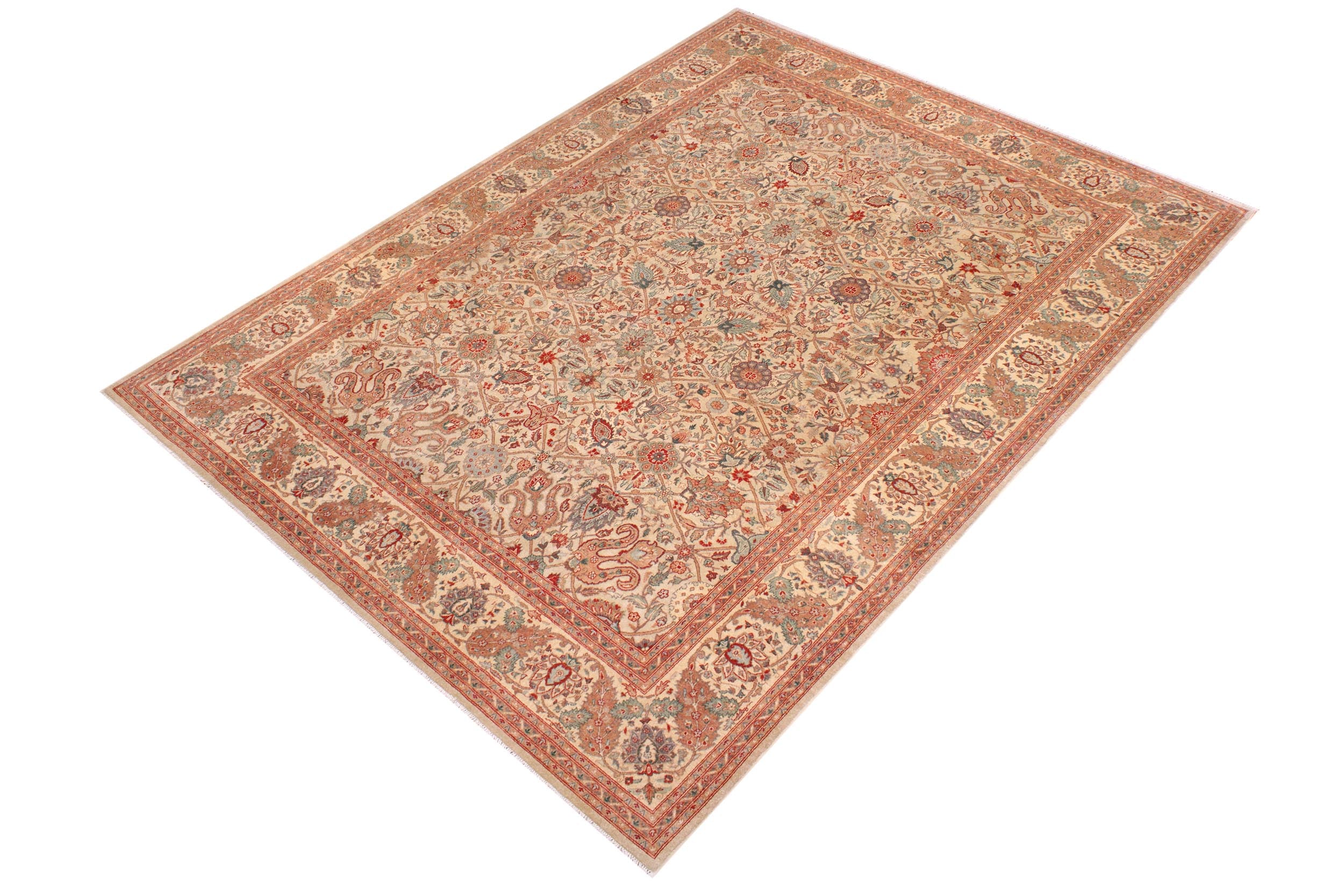 handmade Traditional Design Beige Tan Hand Knotted RECTANGLE 100% WOOL area rug 9' x 12'