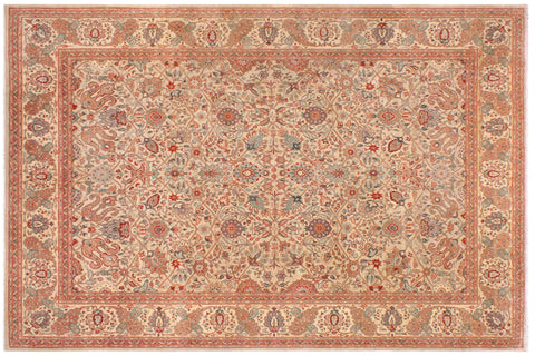 handmade Traditional Design Beige Tan Hand Knotted RECTANGLE 100% WOOL area rug 9' x 12'