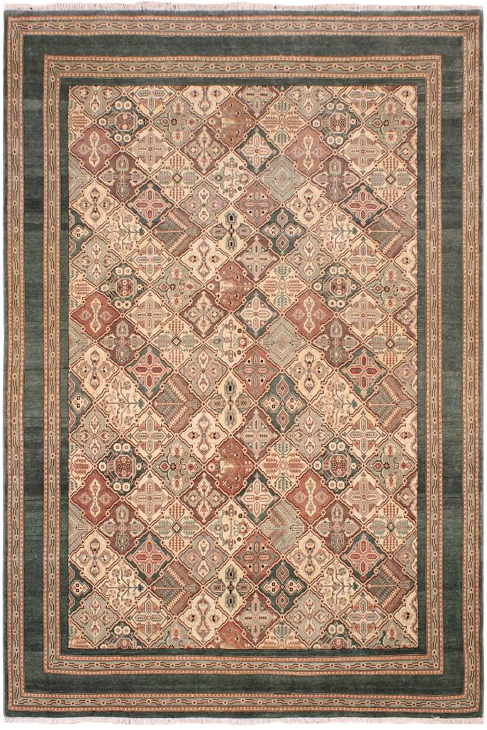 handmade Traditional  Green Beige Hand Knotted RECTANGLE 100% WOOL area rug 9'X12'