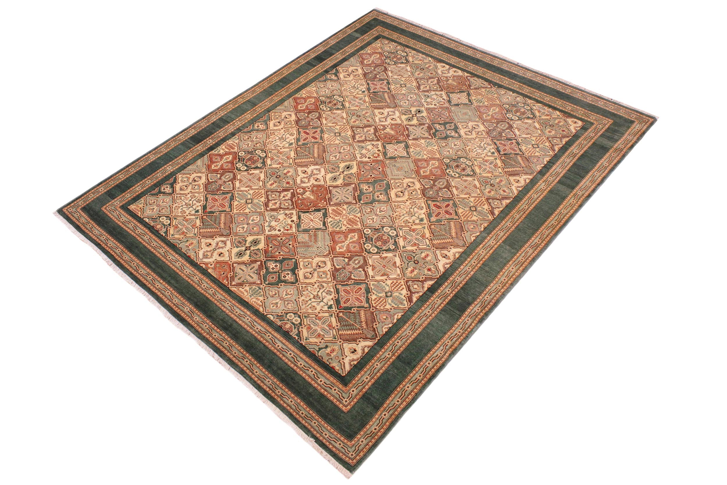 handmade Transitional  Green Beige Hand Knotted RECTANGLE 100% WOOL area rug 9' x 12'