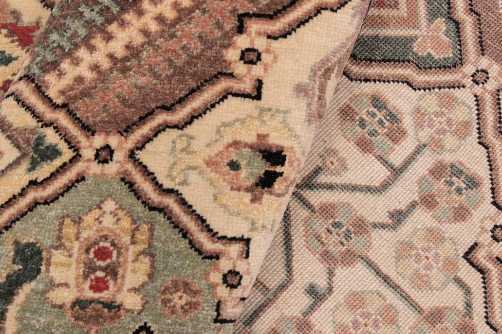 handmade Traditional  Green Beige Hand Knotted RECTANGLE 100% WOOL area rug 9'X12'