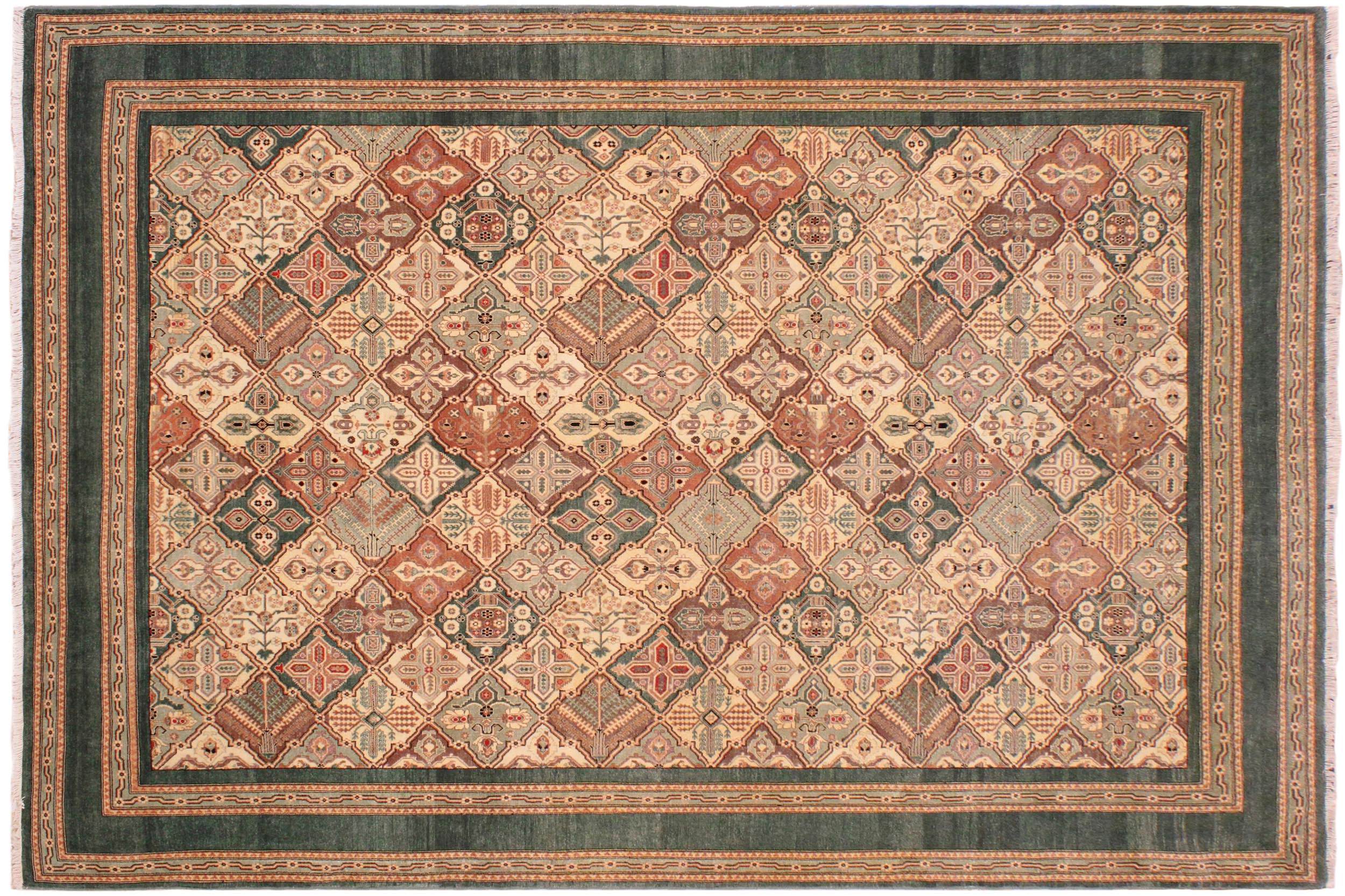 handmade Transitional  Green Beige Hand Knotted RECTANGLE 100% WOOL area rug 9' x 12'