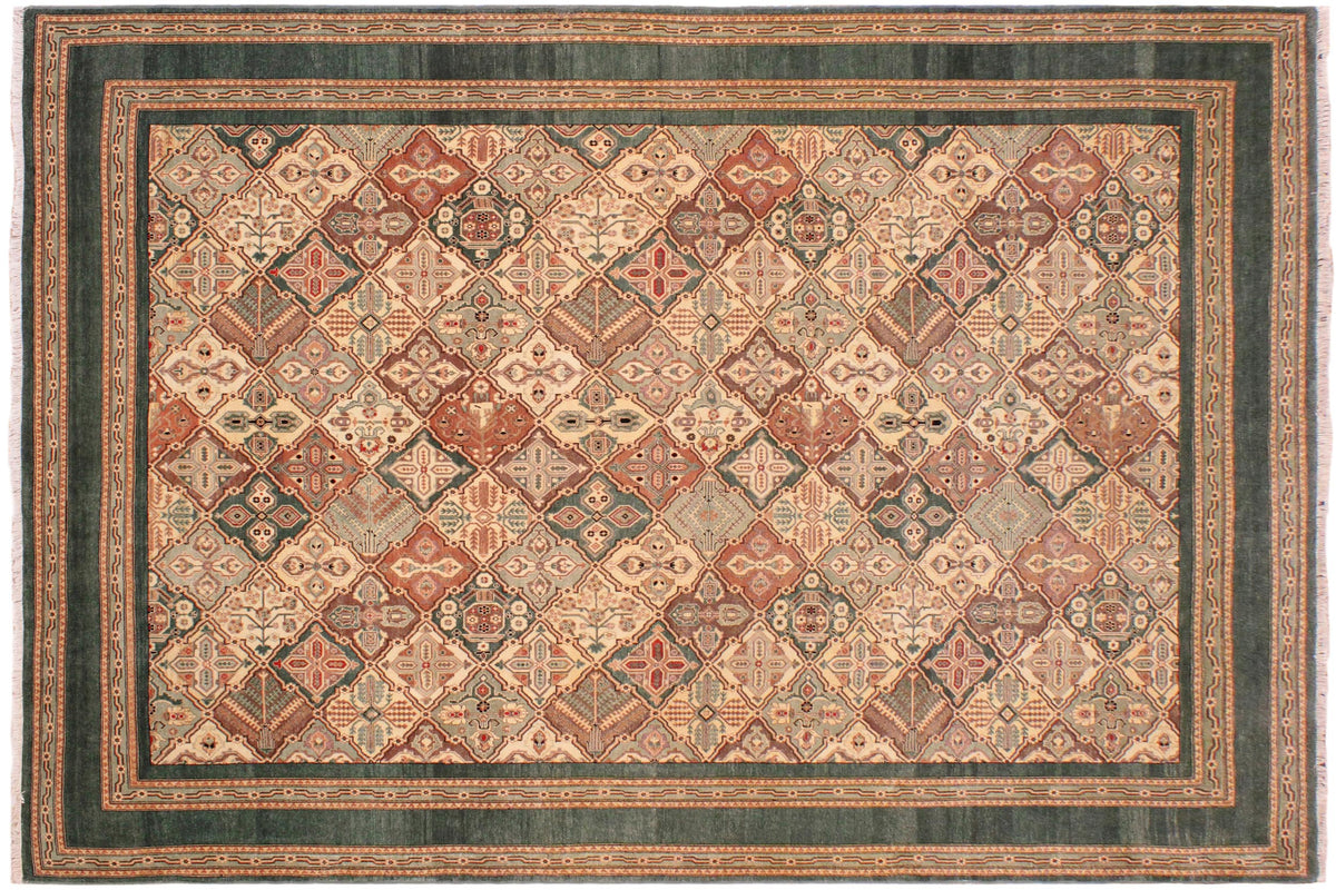 handmade Transitional  Green Beige Hand Knotted RECTANGLE 100% WOOL area rug 9' x 12'