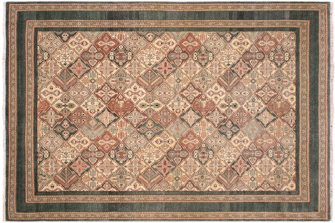 handmade Traditional  Green Beige Hand Knotted RECTANGLE 100% WOOL area rug 9'X12'