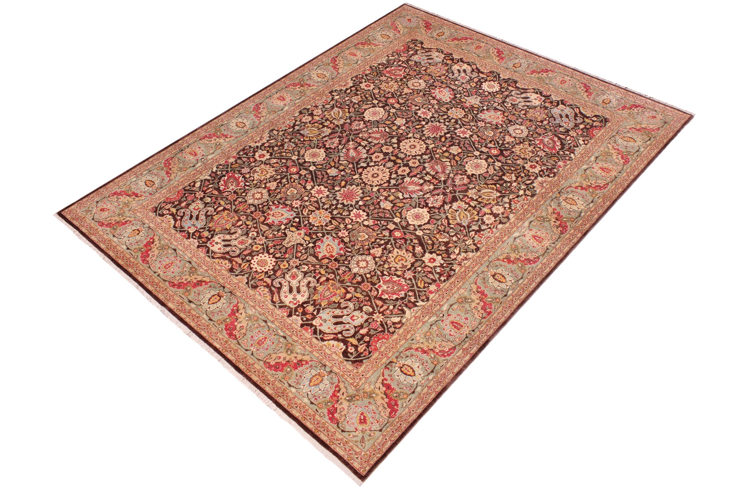 handmade Traditional  Beige Brown Hand Knotted RECTANGLE 100% WOOL area rug 9' x 12'