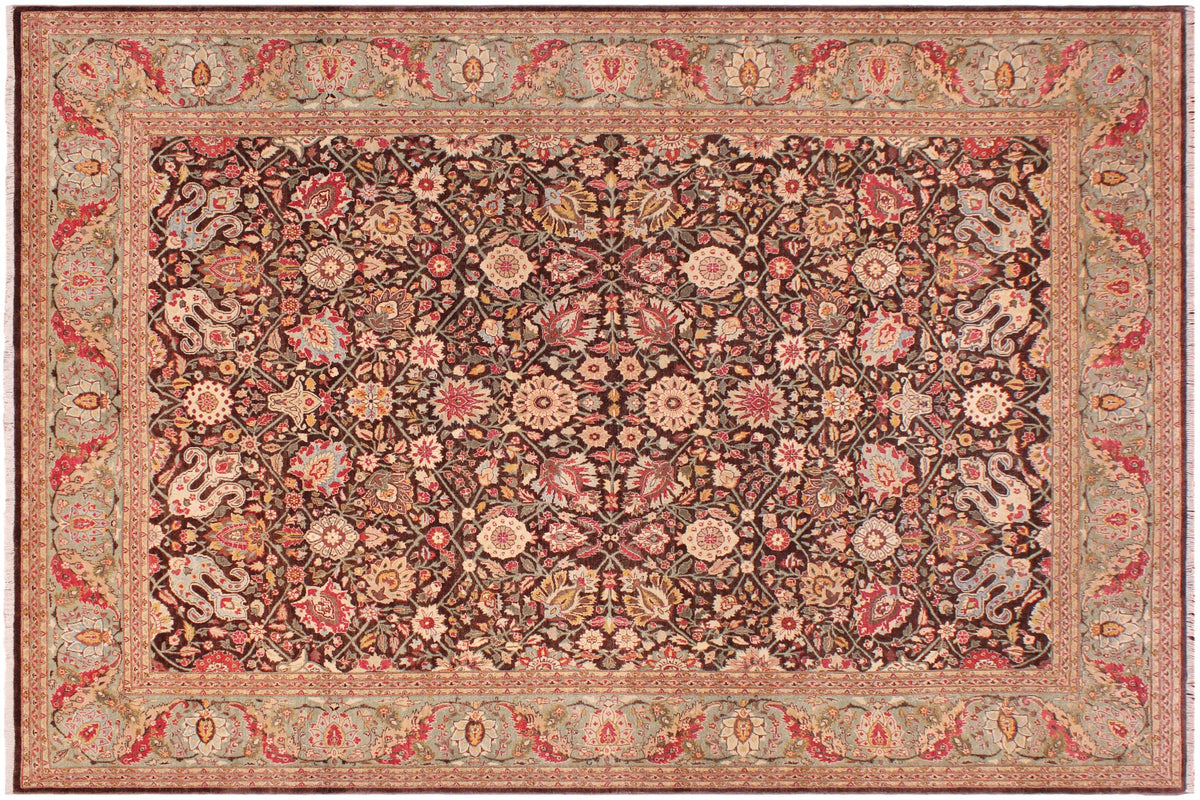 handmade Traditional  Beige Brown Hand Knotted RECTANGLE 100% WOOL area rug 9' x 12'