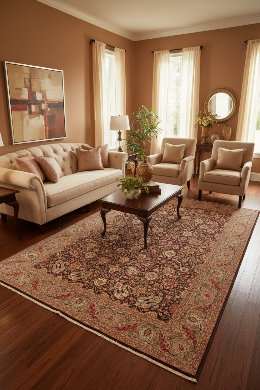 handmade Traditional  Beige Brown Hand Knotted RECTANGLE 100% WOOL area rug 9'X12'