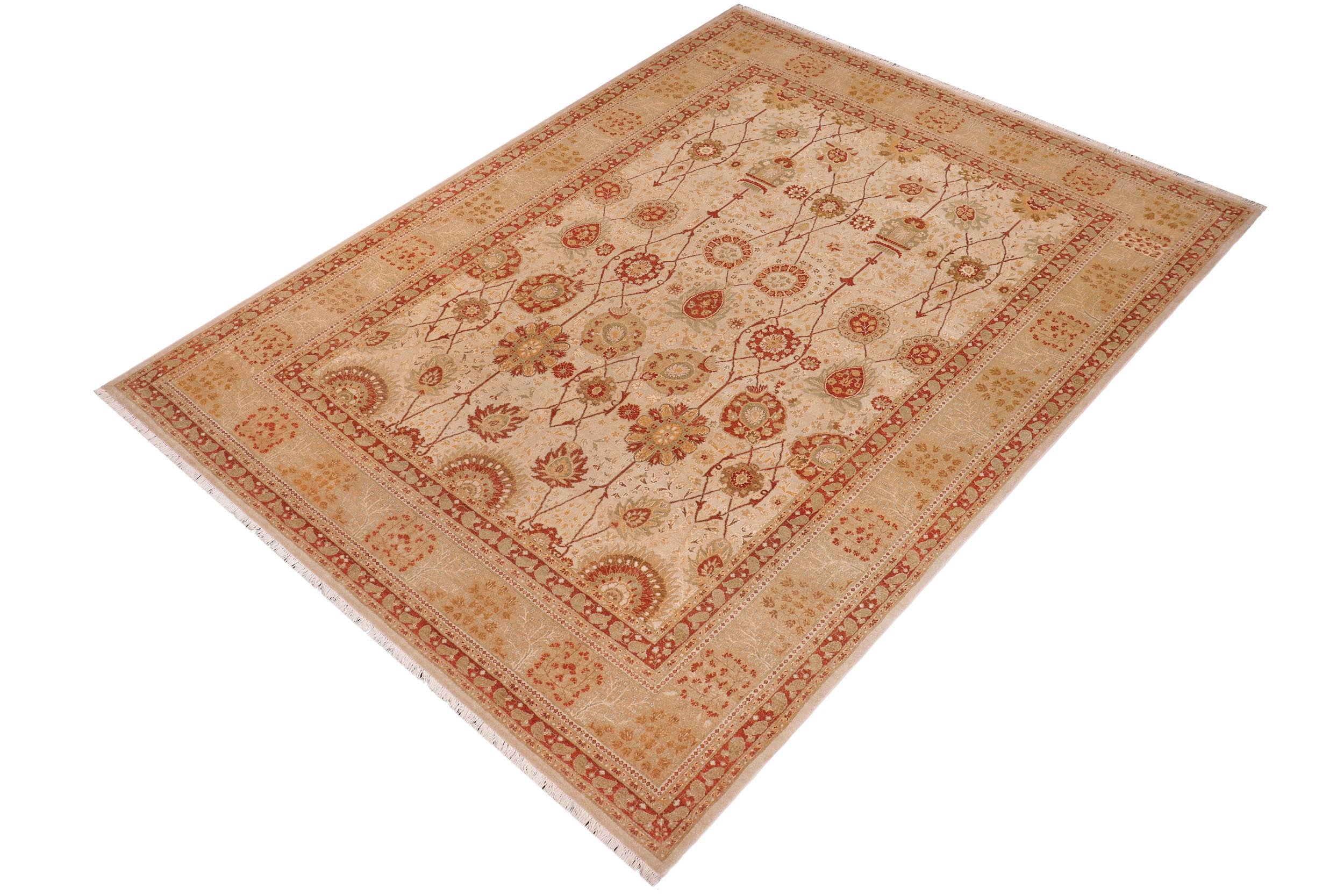 handmade Traditional  Tan Gold Hand Knotted RECTANGLE 100% WOOL area rug 9' x 12'