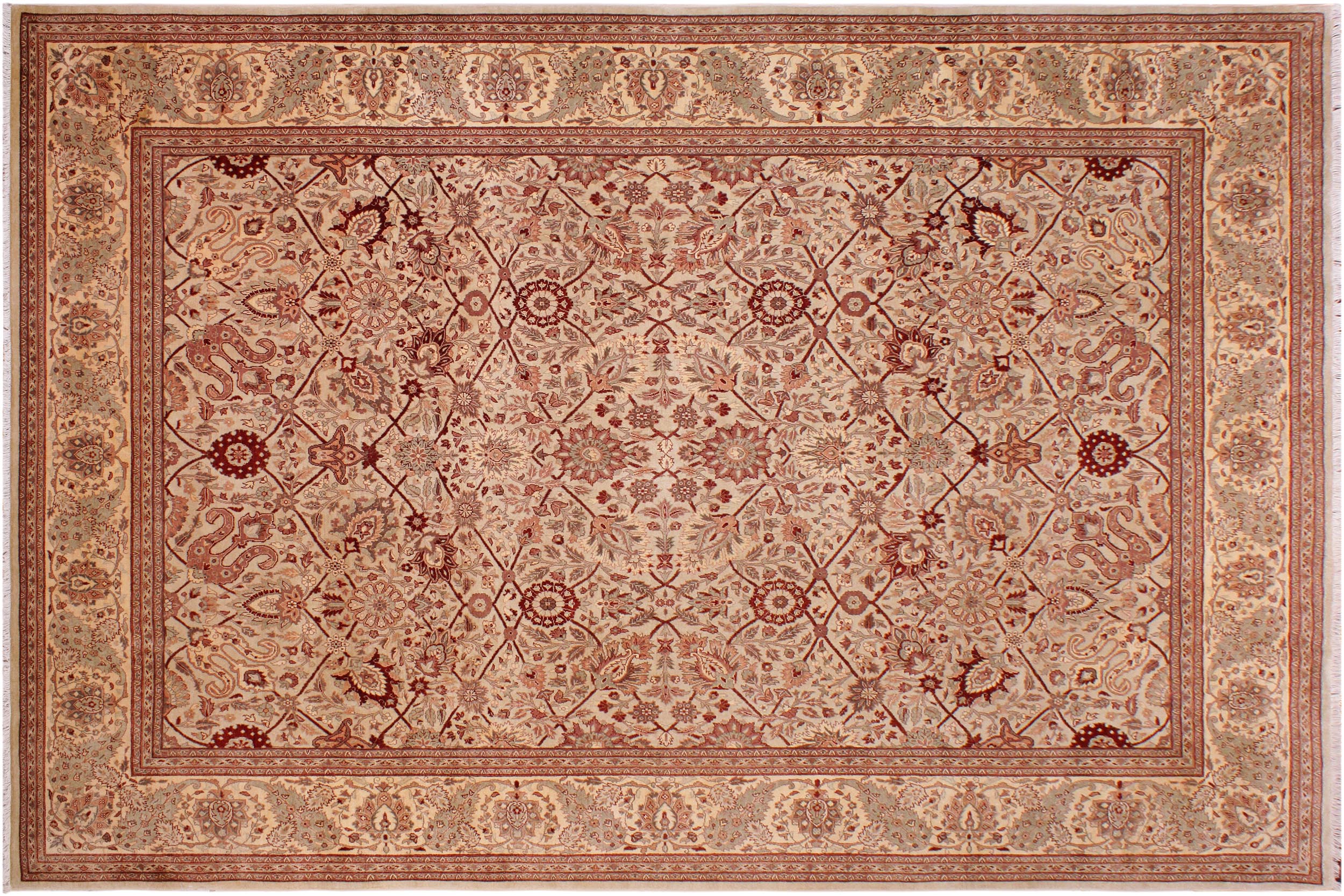 handmade Traditional  Lt. Tan Beige Hand Knotted RECTANGLE 100% WOOL area rug 9' x 12'