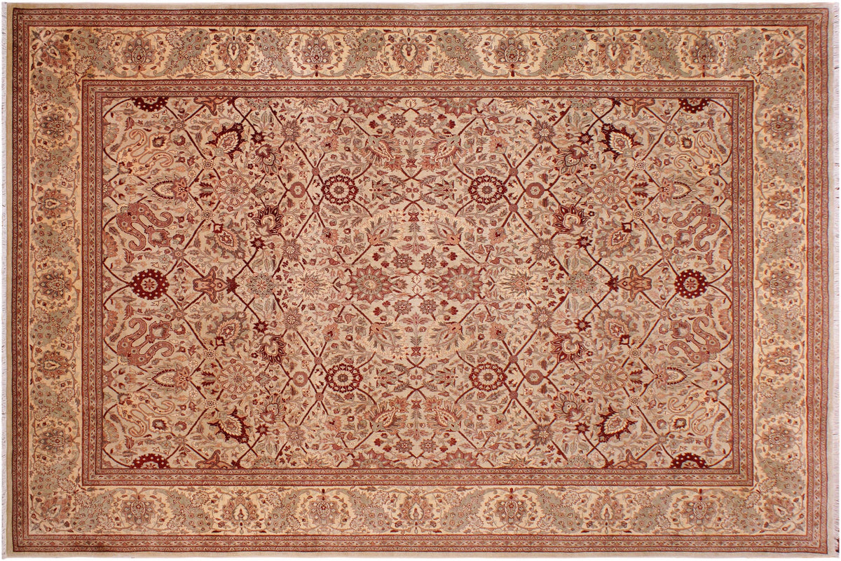 handmade Traditional  Lt. Tan Beige Hand Knotted RECTANGLE 100% WOOL area rug 9' x 12'