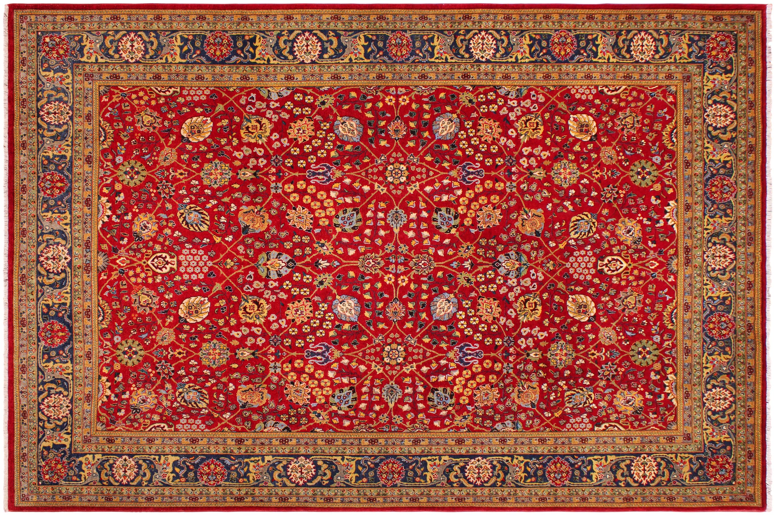 handmade Transitional Design Red Teal Hand Knotted RECTANGLE 100% WOOL area rug 9' x 12'