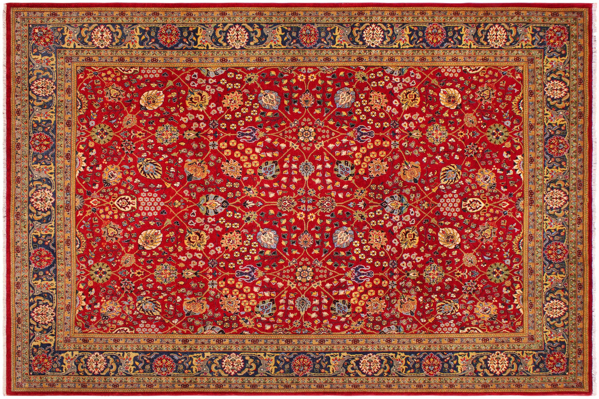 handmade Transitional Design Red Teal Hand Knotted RECTANGLE 100% WOOL area rug 9' x 12'