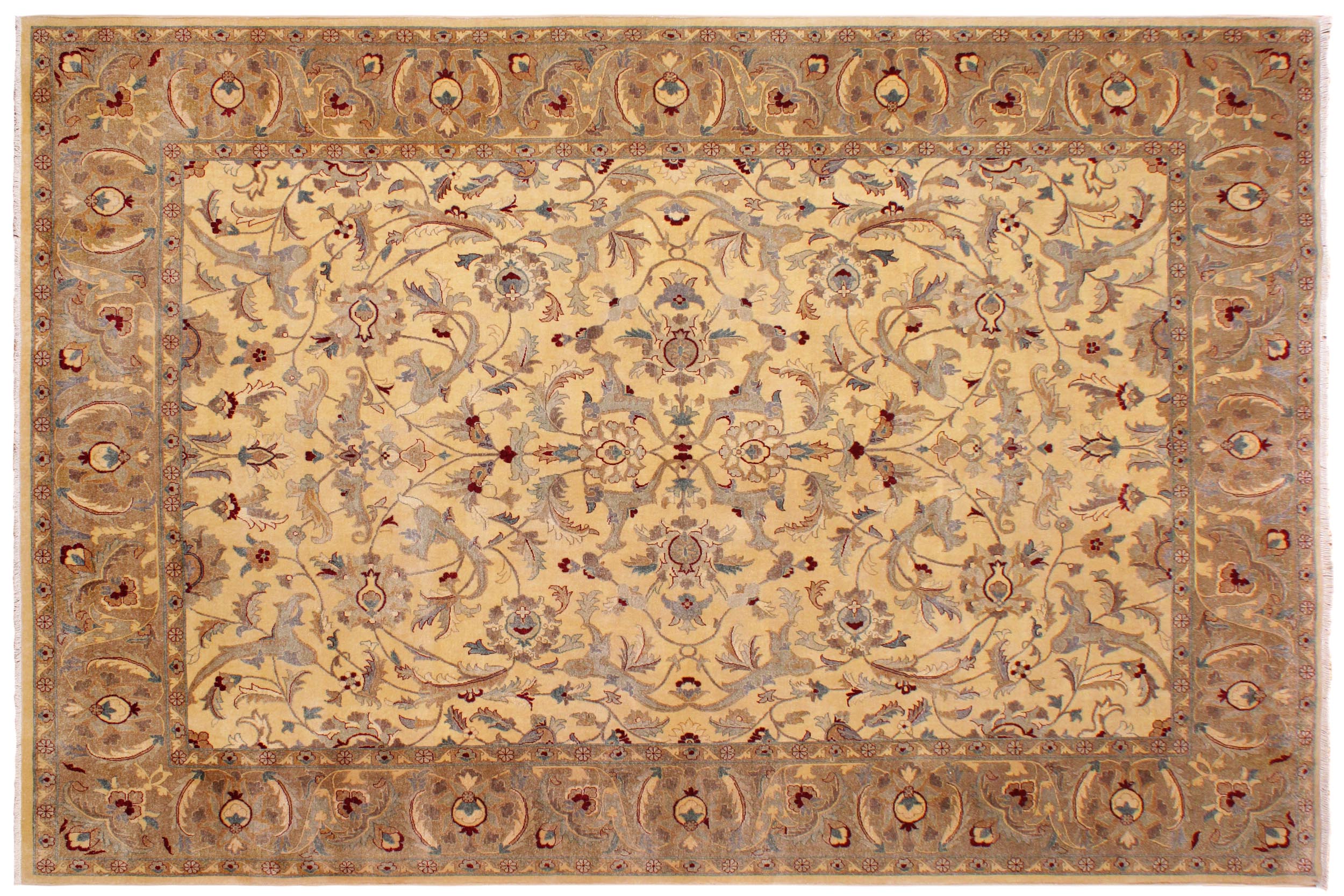 handmade Traditional  Lt. Gold Lt. Brown Hand Knotted RECTANGLE 100% WOOL area rug 9' x 12'