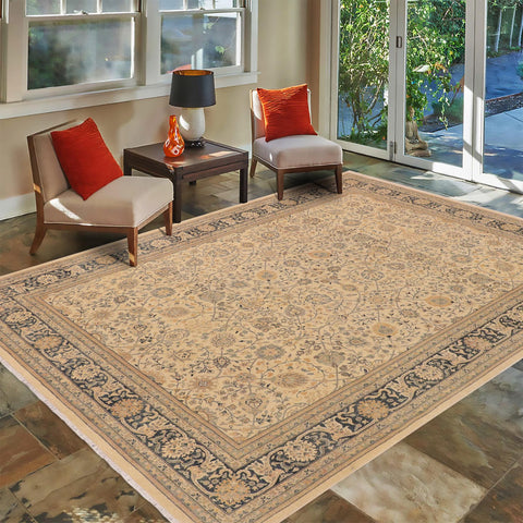 handmade Traditional Kafkaz Beige Blue Hand Knotted RECTANGLE 100% WOOL area rug 9x12