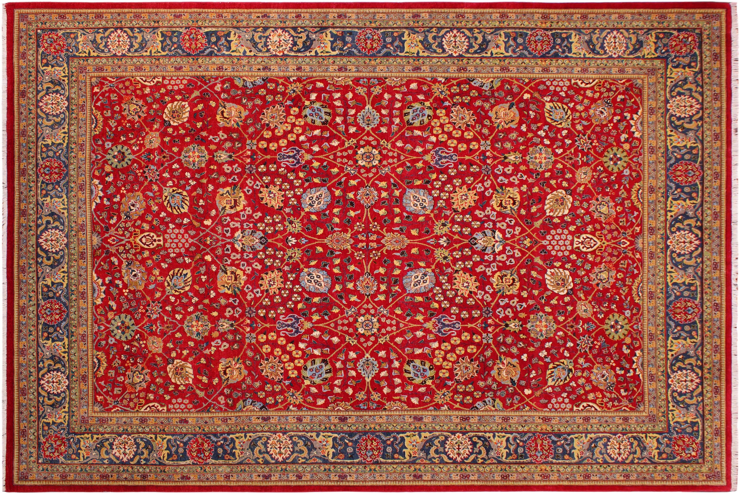 handmade Transitional  Red Teal Blue Hand Knotted RECTANGLE 100% WOOL area rug 9' x 12'