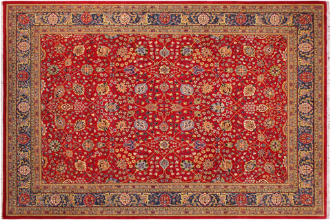 handmade Transitional  Red Teal Blue Hand Knotted RECTANGLE 100% WOOL area rug 9' x 12'