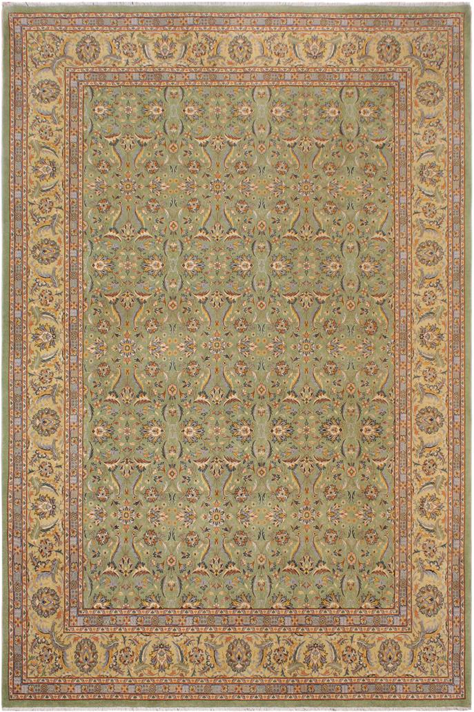 handmade Transitional  Green Lt. Gold Hand Knotted RECTANGLE 100% WOOL area rug 9'X12'