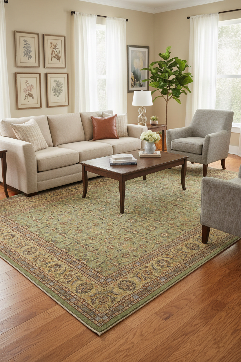 handmade Transitional  Green Lt. Gold Hand Knotted RECTANGLE 100% WOOL area rug 9'X12'