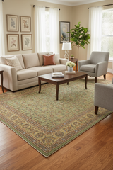 handmade Transitional  Green Lt. Gold Hand Knotted RECTANGLE 100% WOOL area rug 9'X12'