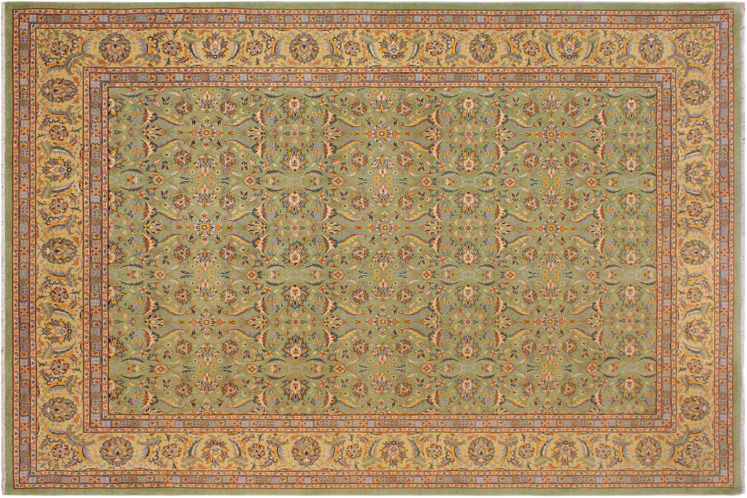 handmade Transitional  Green Lt. Gold Hand Knotted RECTANGLE 100% WOOL area rug 9' x 12'