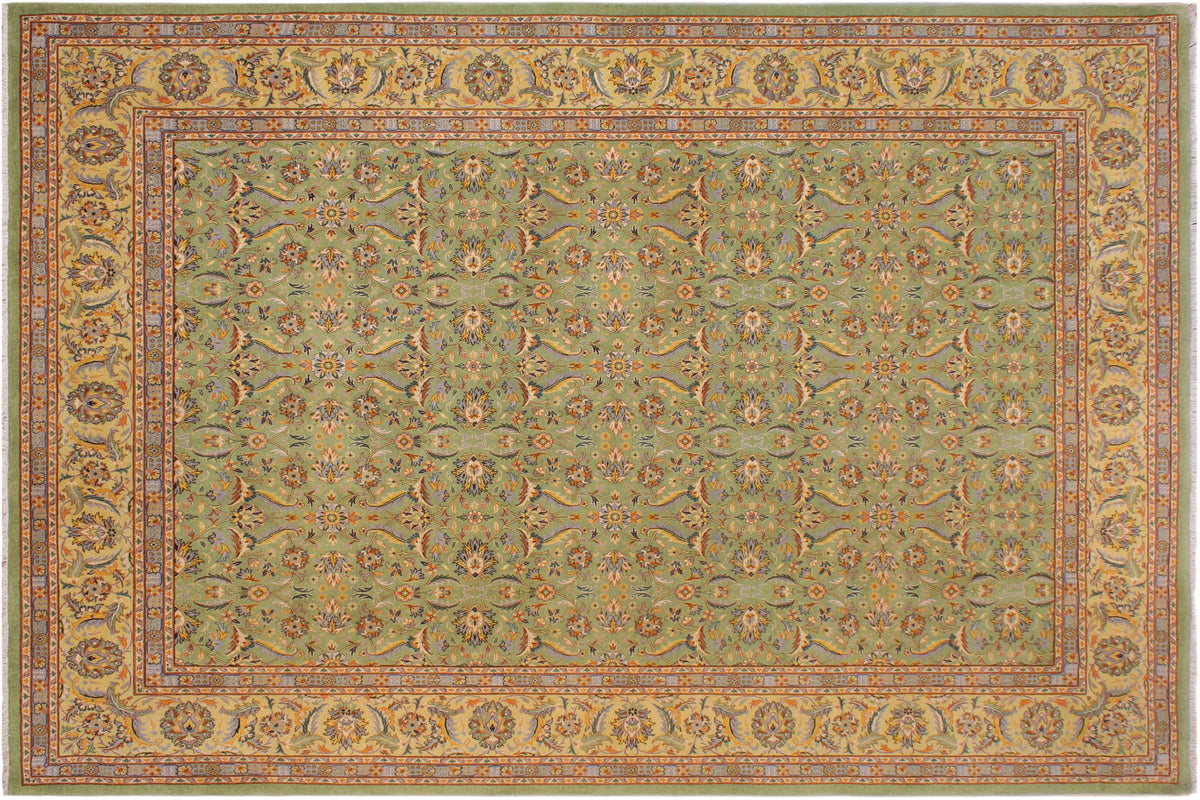 handmade Transitional  Green Lt. Gold Hand Knotted RECTANGLE 100% WOOL area rug 9' x 12'