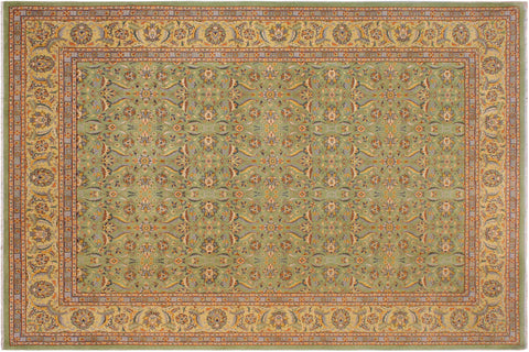 handmade Transitional  Green Lt. Gold Hand Knotted RECTANGLE 100% WOOL area rug 9' x 12'
