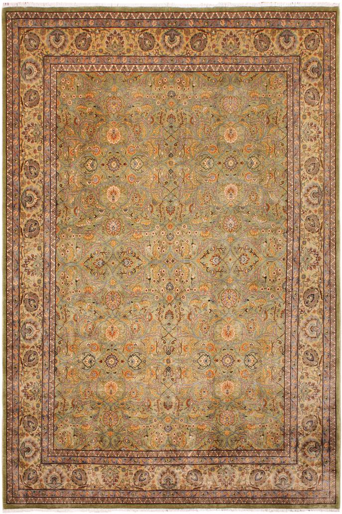 handmade Traditional  Lt. Green Gold Hand Knotted RECTANGLE 100% WOOL area rug 9'X12'