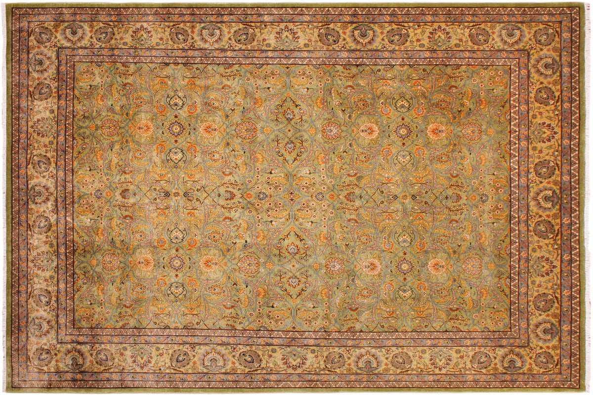 handmade Transitional  Lt. Green Gold Hand Knotted RECTANGLE 100% WOOL area rug 9' x 12'