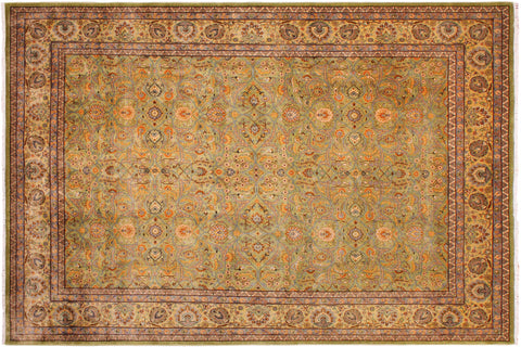 handmade Transitional  Lt. Green Gold Hand Knotted RECTANGLE 100% WOOL area rug 9' x 12'