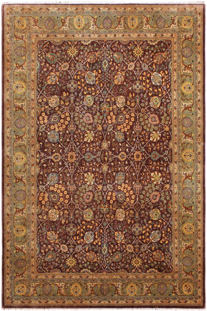 handmade Traditional Design Brown Lt. Green Hand Knotted RECTANGLE 100% WOOL area rug 9'X12'