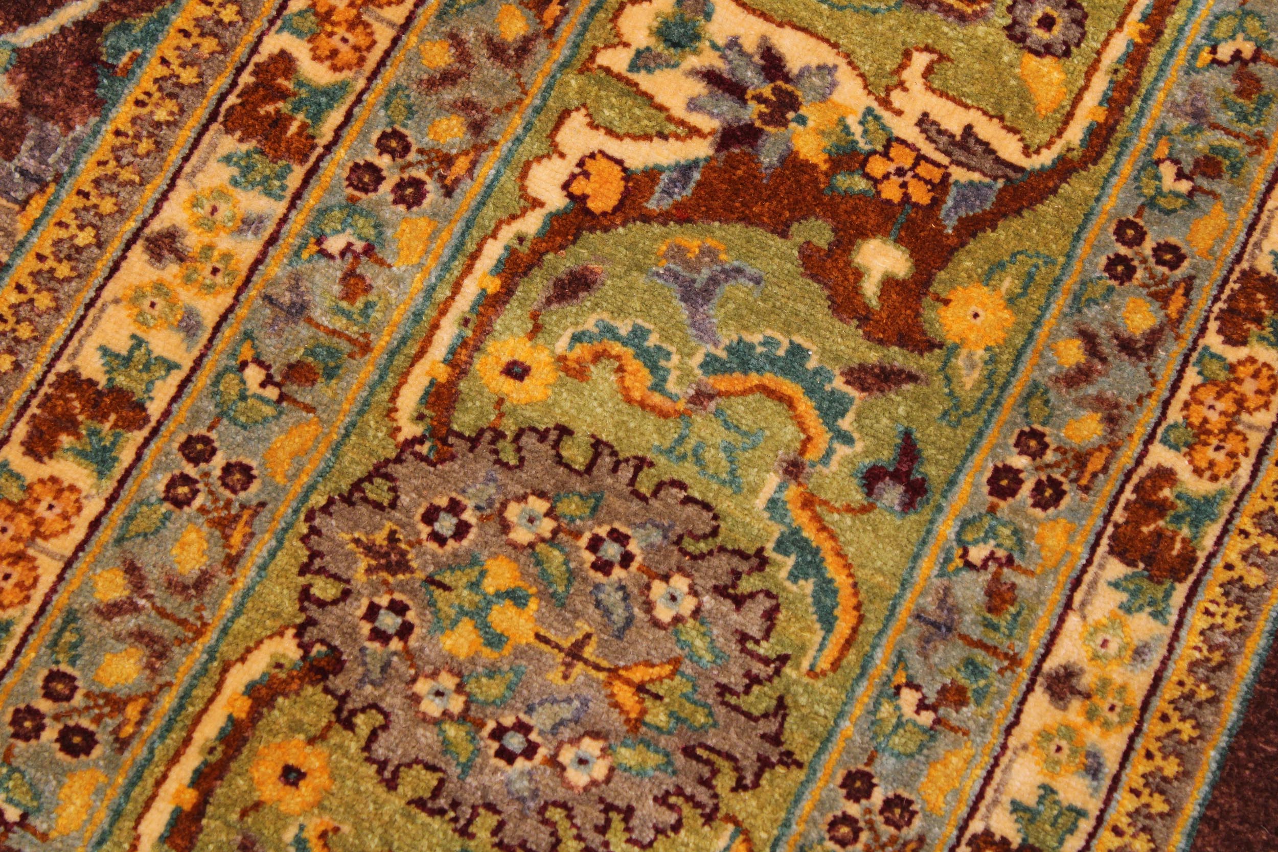 handmade Traditional Design Brown Lt. Green Hand Knotted RECTANGLE 100% WOOL area rug 9' x 12'