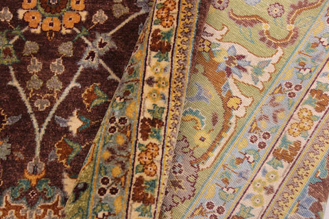 handmade Traditional Design Brown Lt. Green Hand Knotted RECTANGLE 100% WOOL area rug 9'X12'