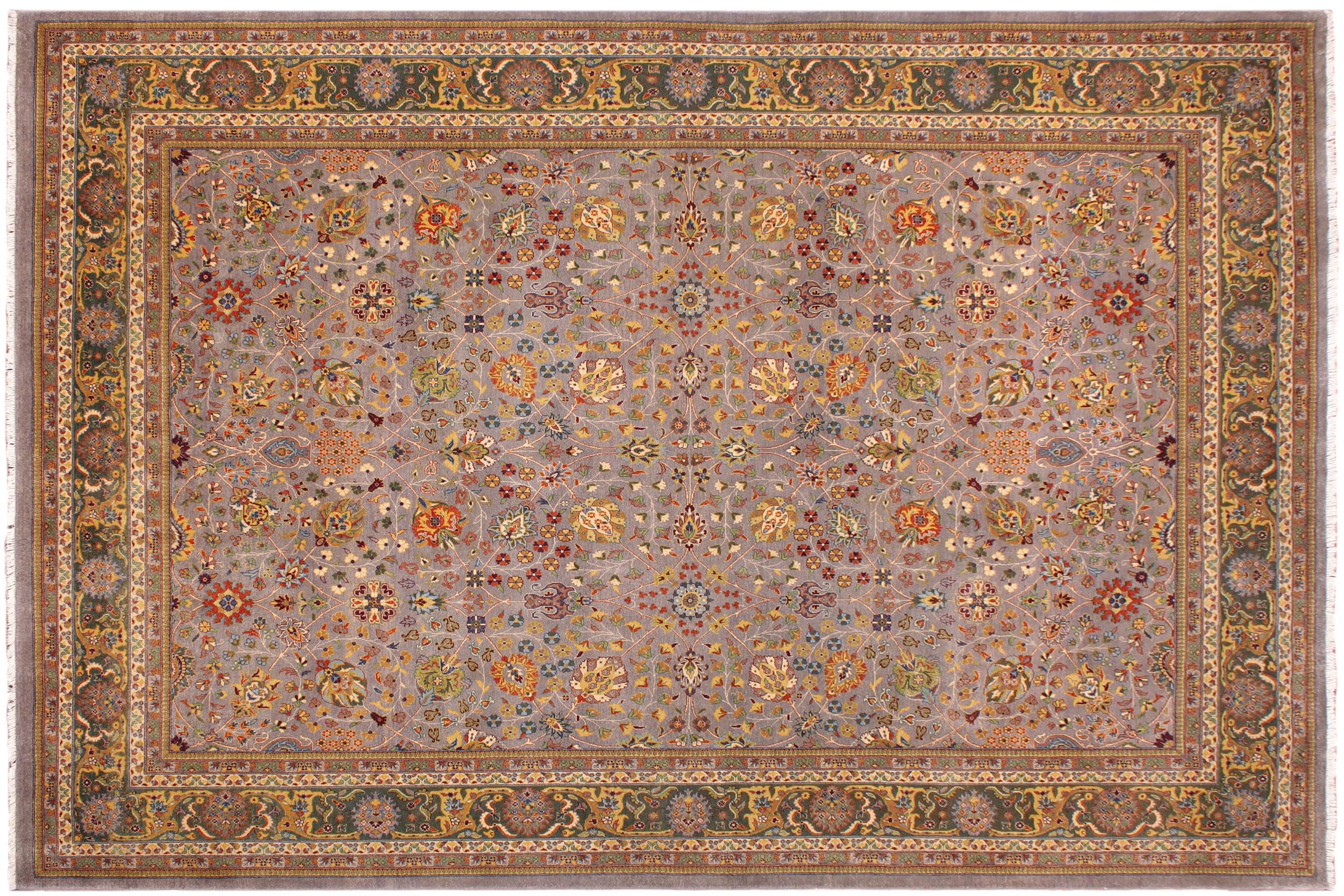 handmade Traditional Design Gray Gray Hand Knotted RECTANGLE 100% WOOL area rug 9' x 12'